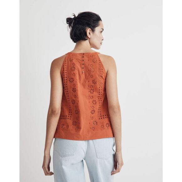 Madewell Eyelet A-Line Halter Tank Top in Copperwashed Orange XXS NWT - Picture 2 of 8